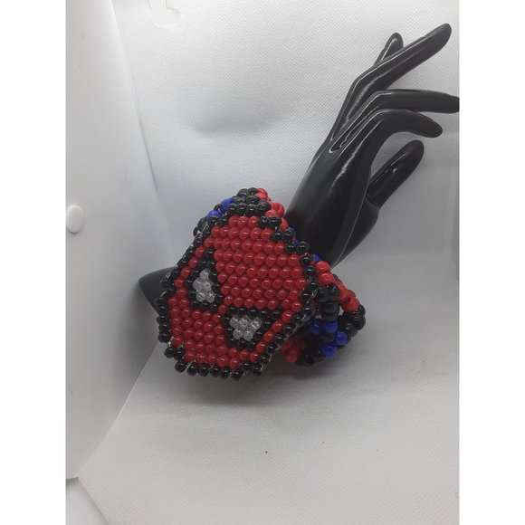 3d Kandi Cuff Rave Bracelet Attached is Spider Thats a man Face Mini Pony Beads - Picture 4 of 8
